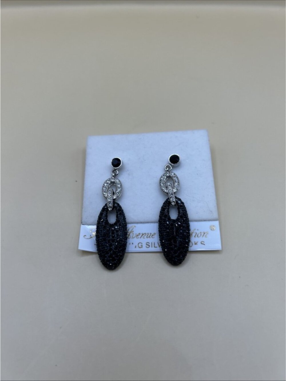 Fifth Avenue Collection black and silver-tone crystal dangle sparkling teardrop✅